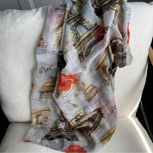 Paris Themed Infinity Scarf with Eiffel Tower and Roses